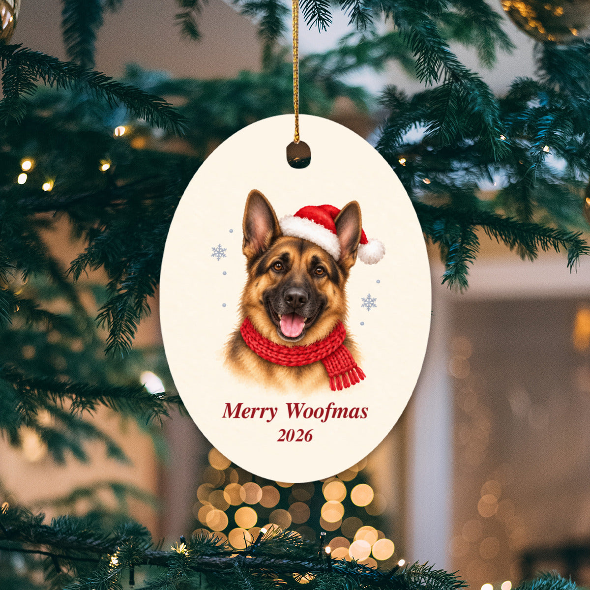 German Shepherd Christmas Ornament 2026 – Ceramic Keepsake