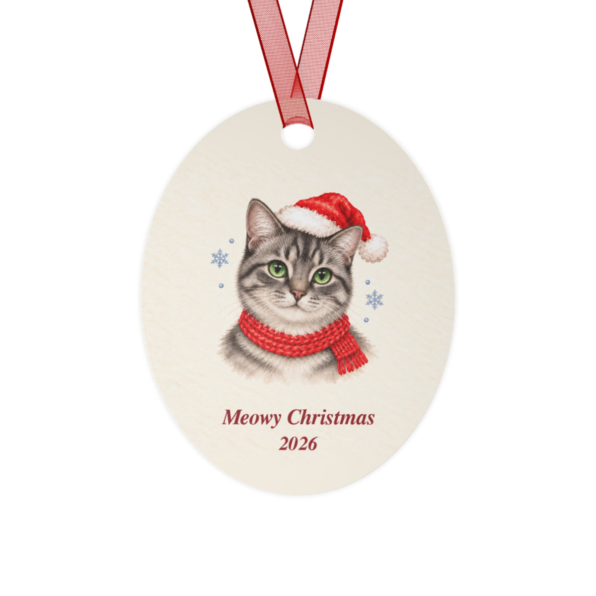 Gray Tabby Cat Christmas Ornament 2026 – Metal Keepsake