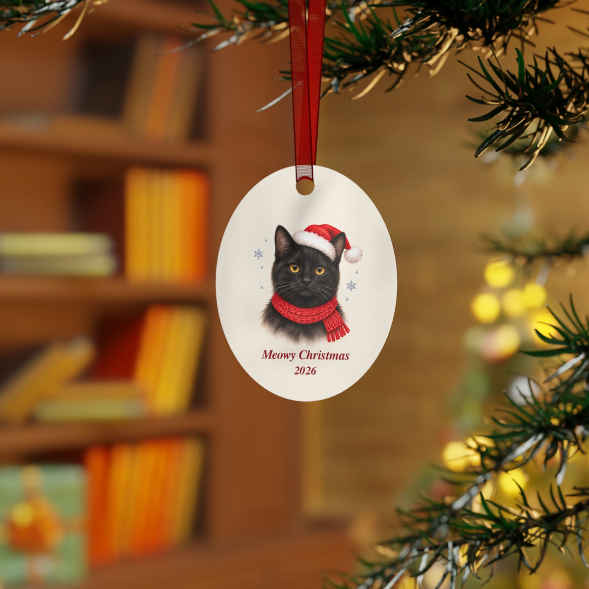 Black Cat Christmas Ornament 2026 – Metal Keepsake