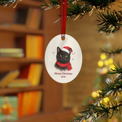 Black Cat Christmas Ornament 2026 – Metal Keepsake