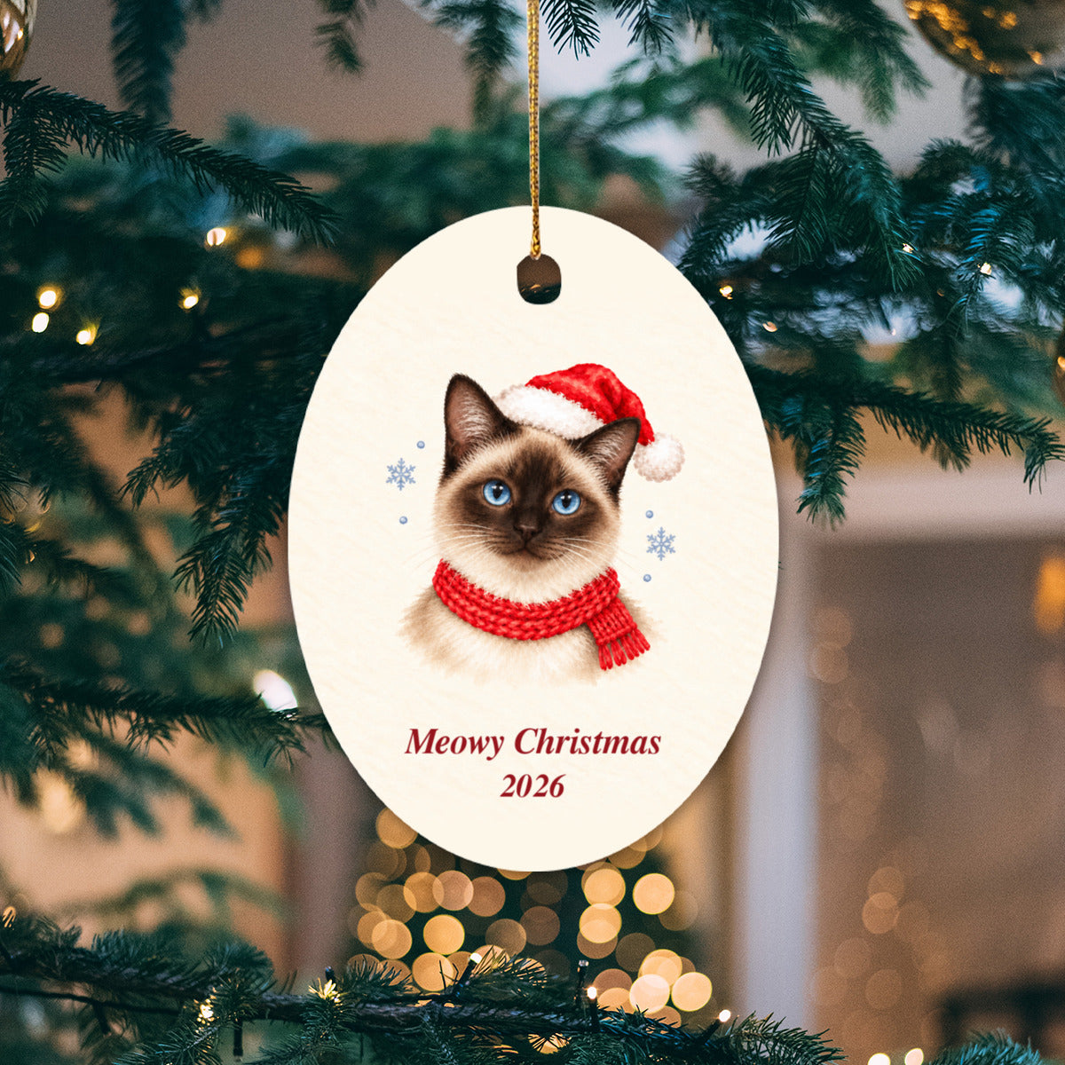 Siamese Cat Christmas Ornament 2026 – Ceramic Keepsake