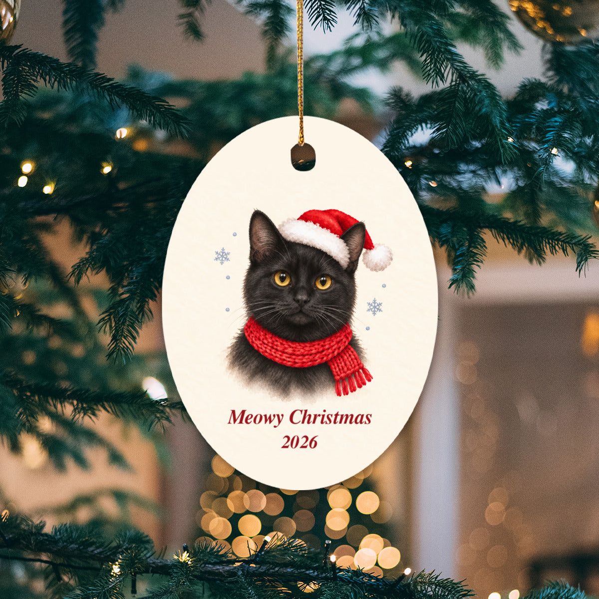 Black Cat Christmas Ornament 2026 – Ceramic Keepsake