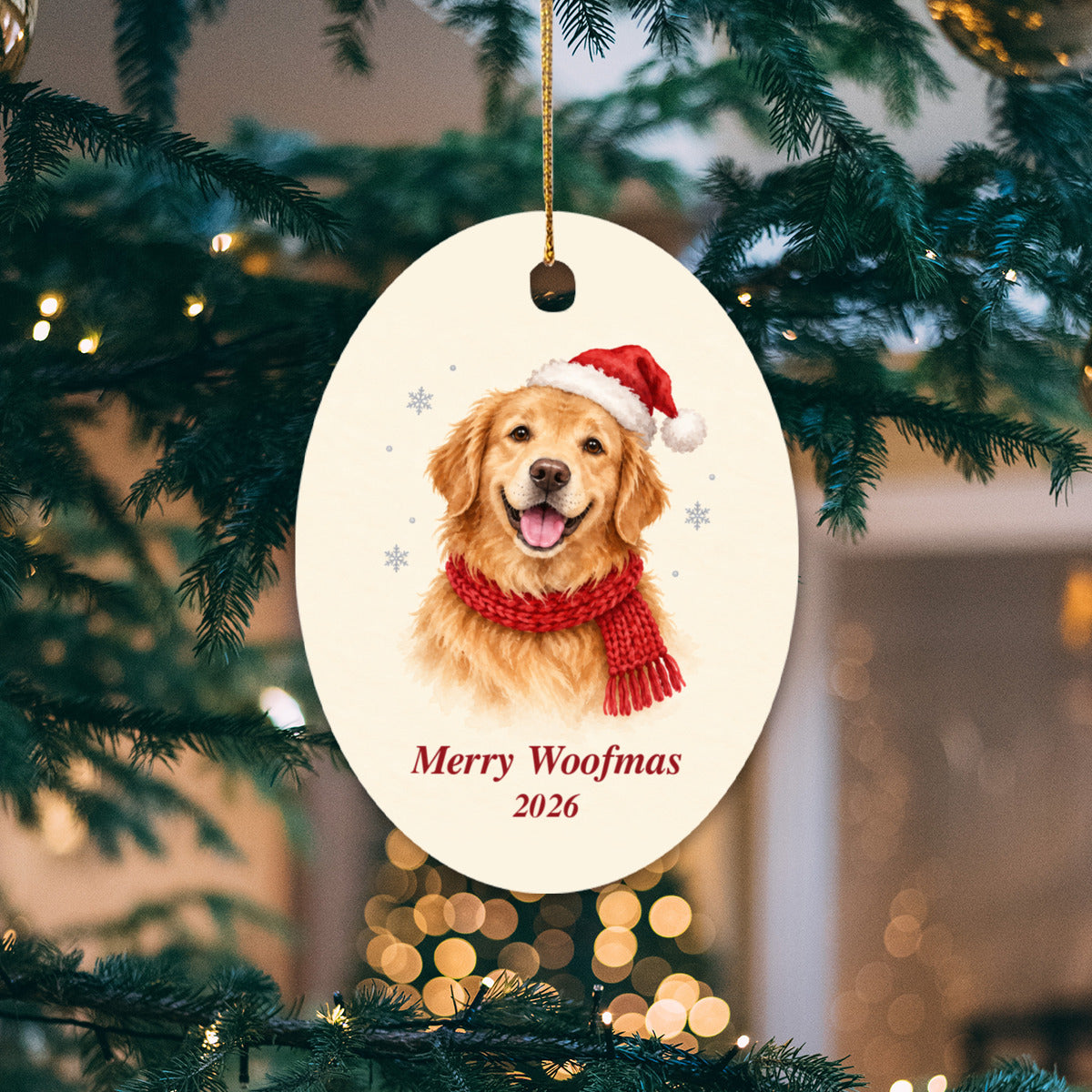 Golden Retriever Christmas Ornament 2026 – Ceramic Keepsake