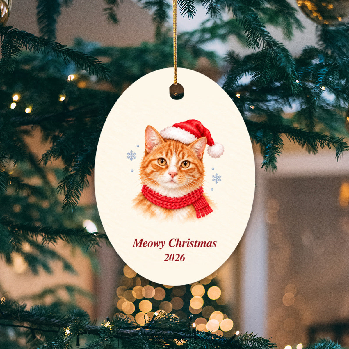 Orange Tabby Cat Christmas Ornament 2026 – Ceramic Keepsake