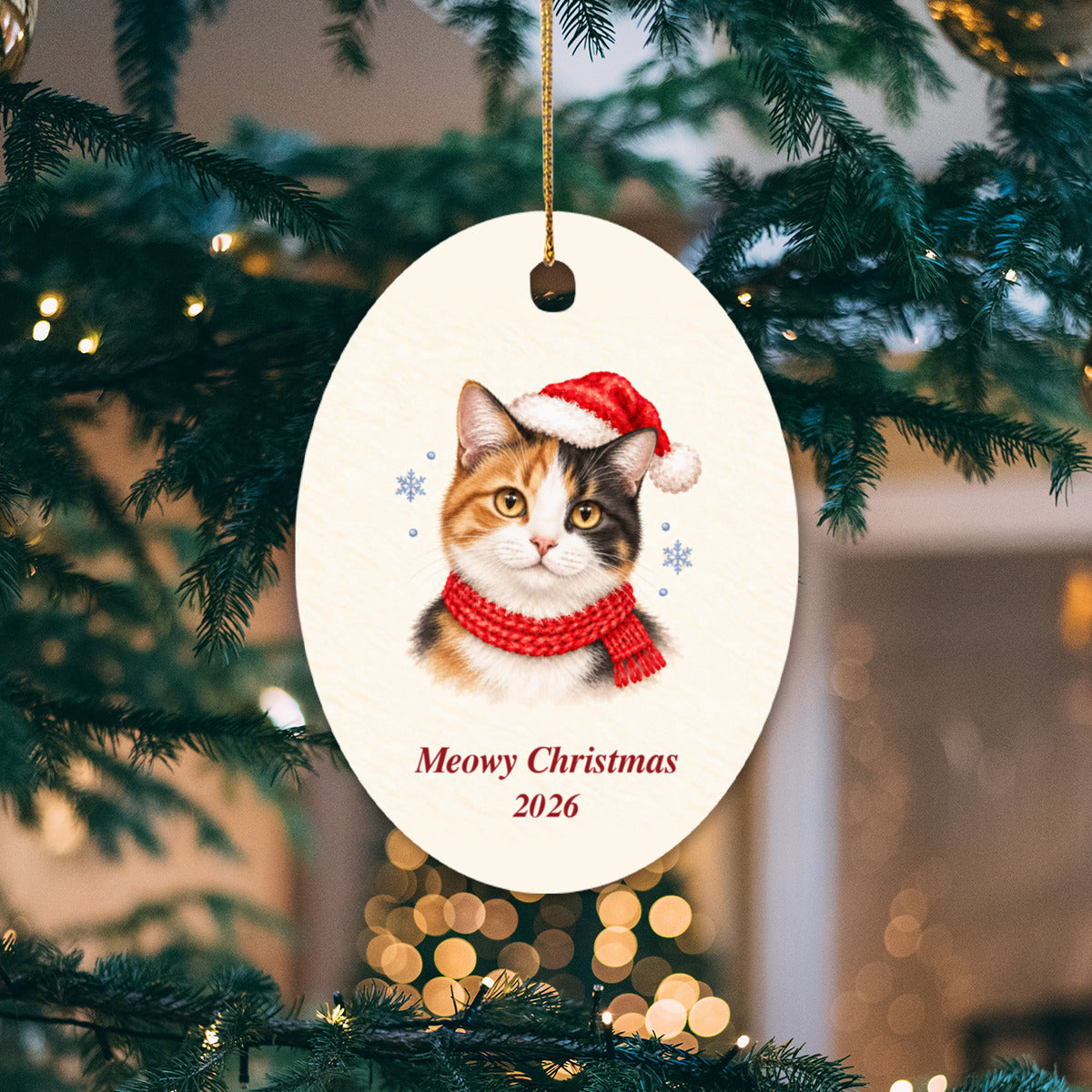 Calico Cat Christmas Ornament 2026 – Ceramic Keepsake