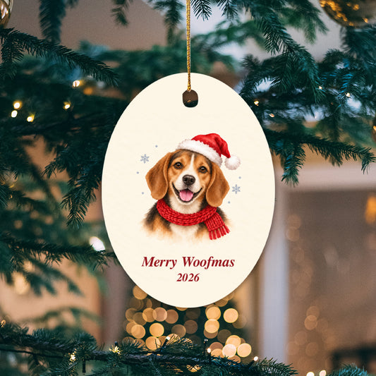 Beagle Christmas Ornament 2026 – Ceramic Keepsake