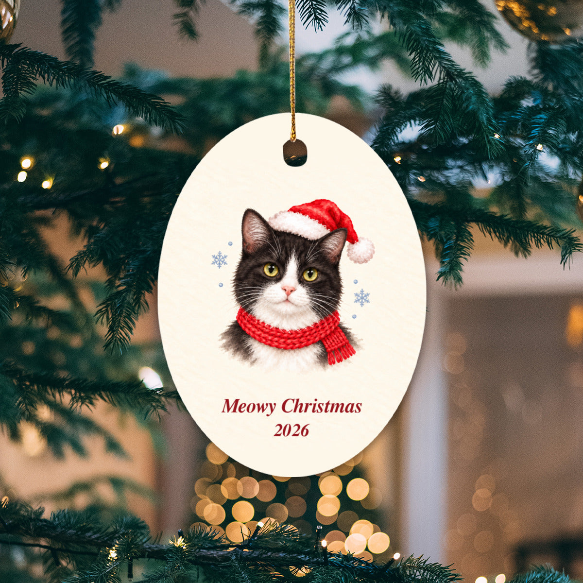 Tuxedo Cat Christmas Ornament 2026 – Ceramic Keepsake