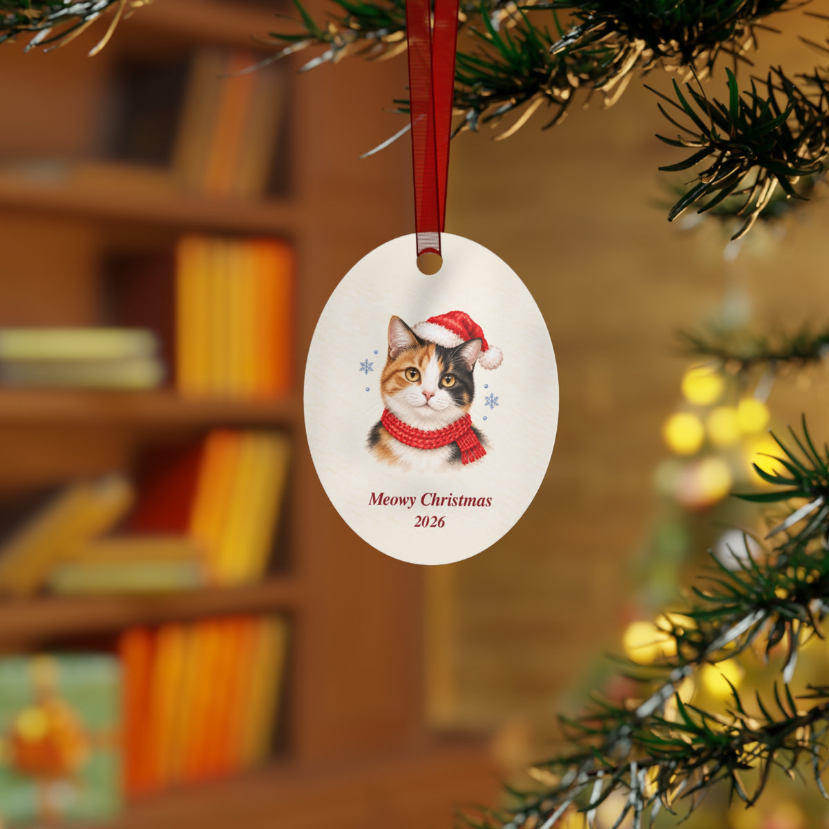 Calico Cat Christmas Ornament 2026 – Metal Keepsake